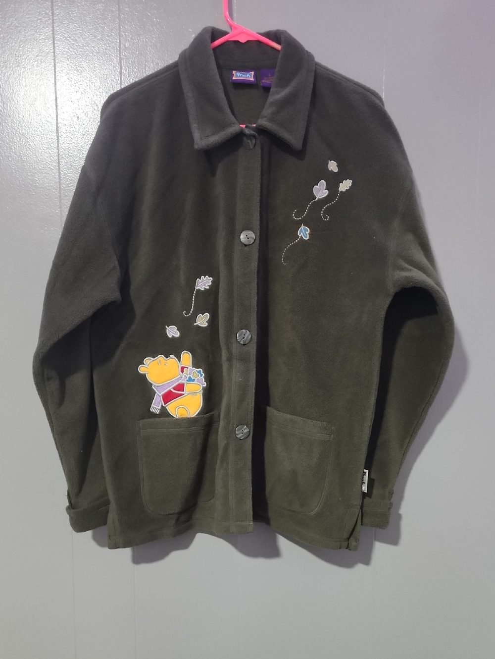 Olive green Women's Fleece Jacket with Pooh Embroidered Patch